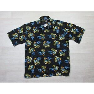 Vintage 90s Y2K City Impact AOP Skull Skater Tribal (M) Deadstock Shirt Evil Eye